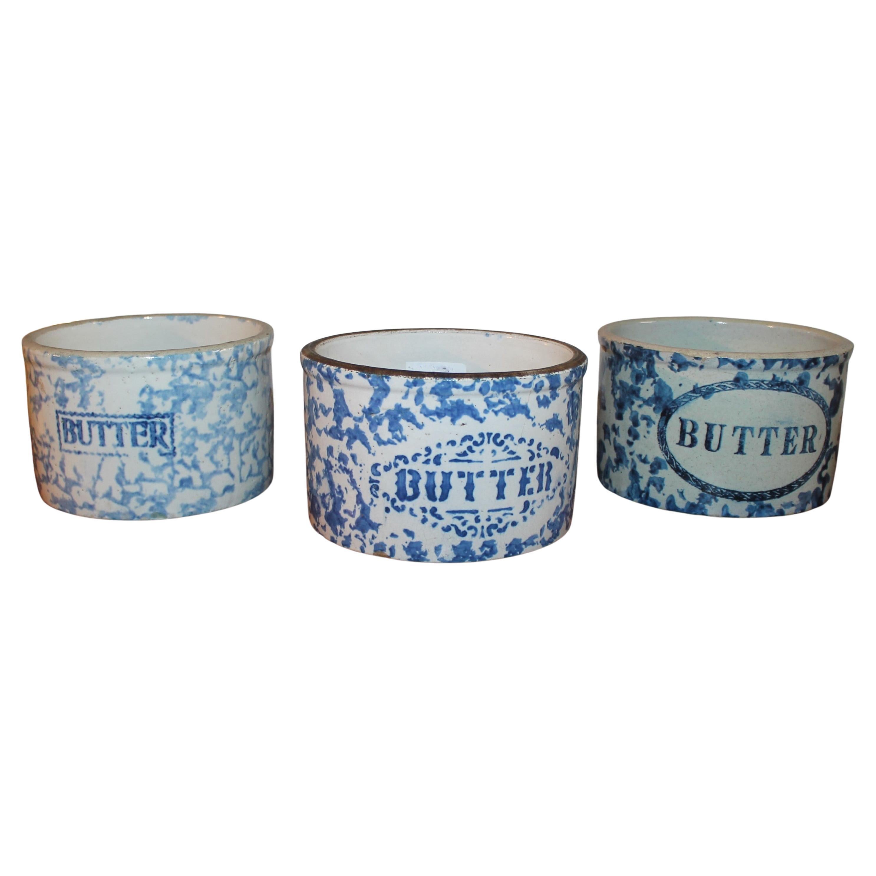 Crocks à beurre en poterie éponge du 19ème siècle -3
