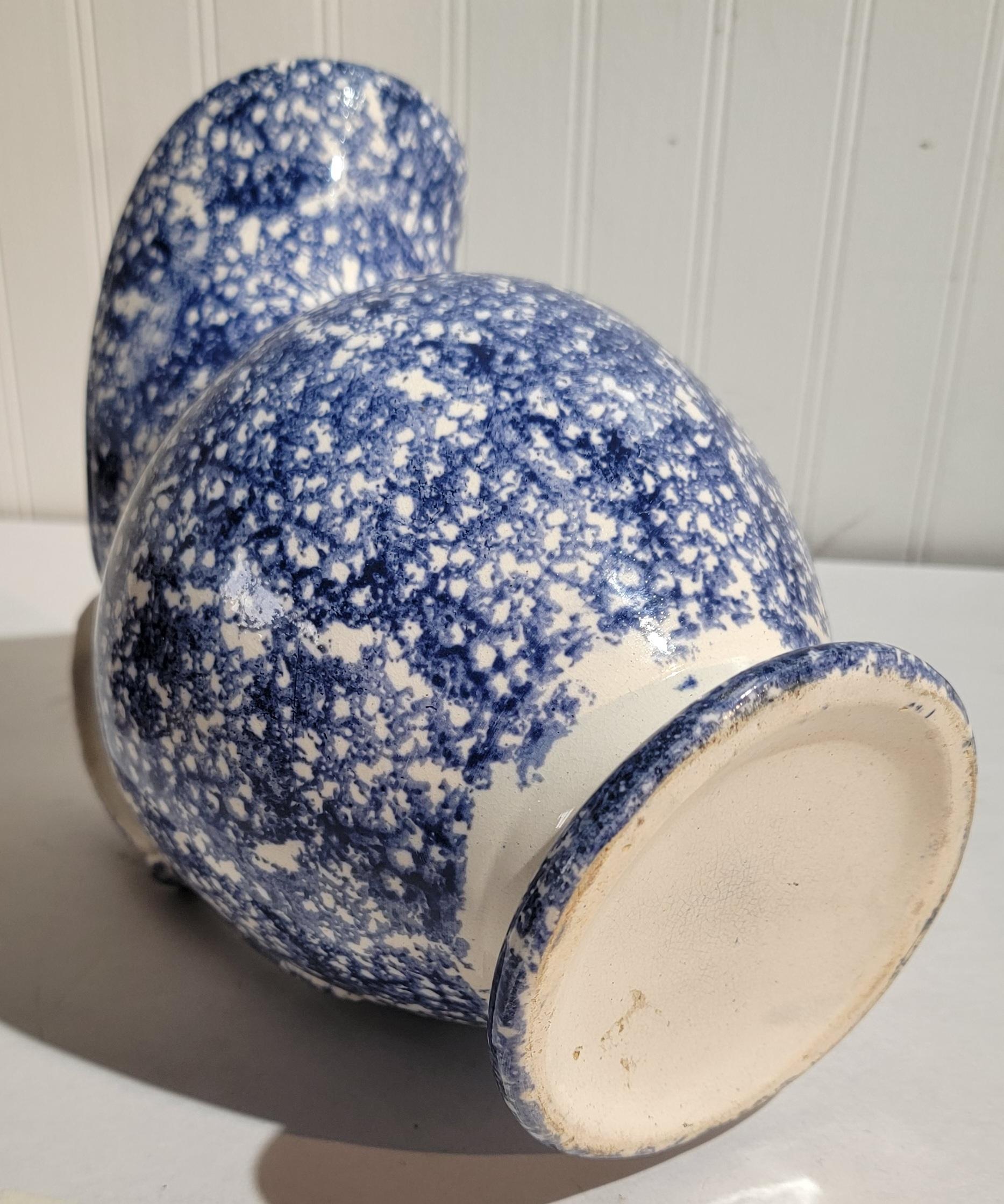 19Thc Sponge ware soft paste water pitcher in fine condition.This pattern sponge is in a darker blue color.
