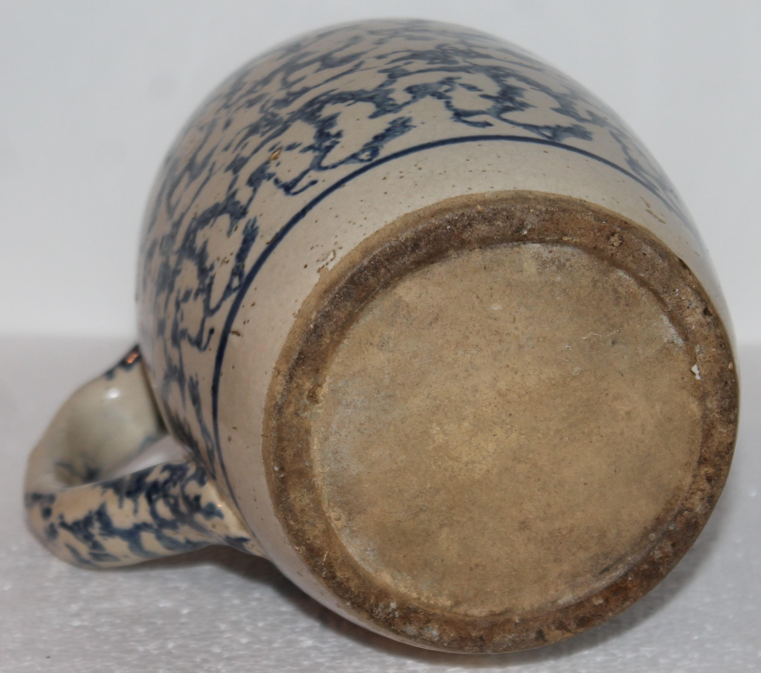 19th Century 19thc Sponge Ware Barrel Pottery Pitcher For Sale