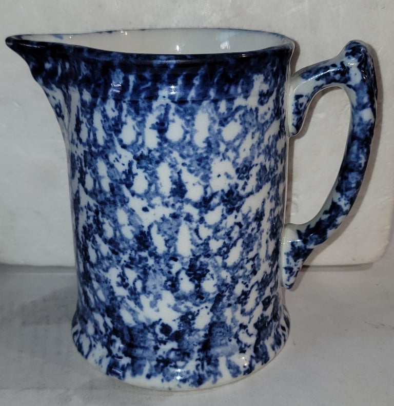 19thc Sponge Ware Blue and White Pitchers Collection, 4 For Sale at 1stDibs