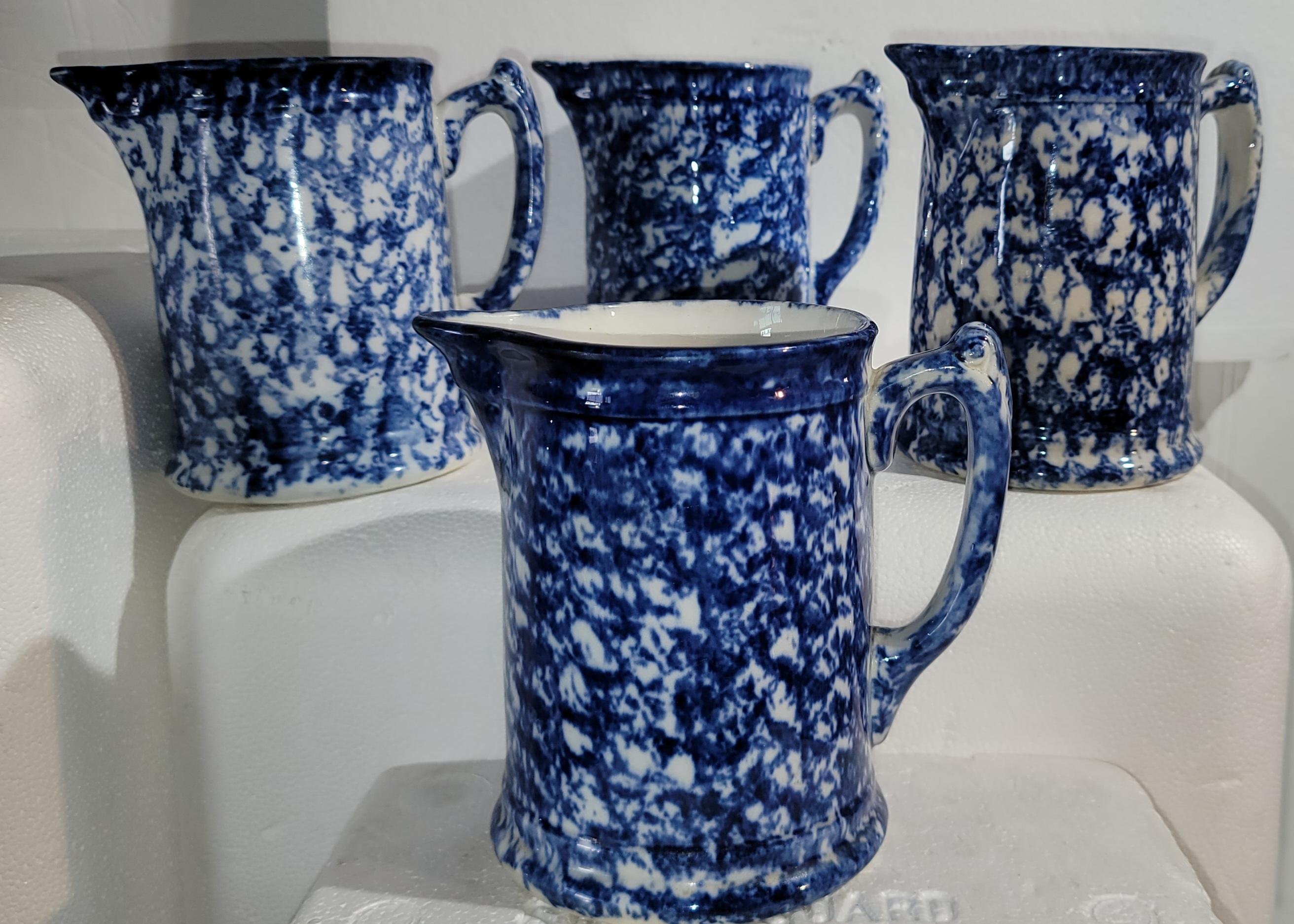 19th Century 19thc Sponge Ware Blue & White Pitchers Collection, 4 For Sale