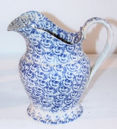 19th Century Sponge Ware Bulbous Soft Paste Pitcher