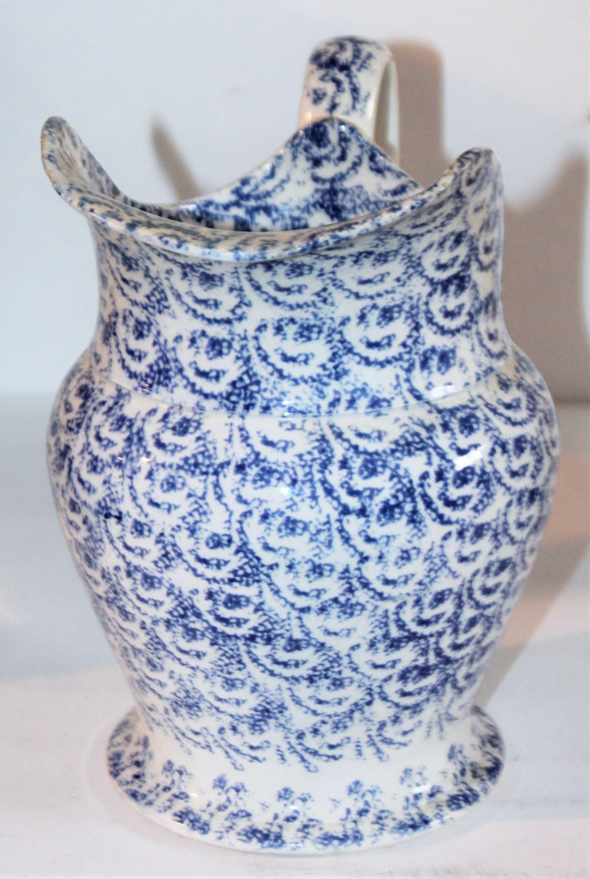 Hand-Crafted 19th Century Sponge Ware Bulbous Soft Paste Pitcher For Sale