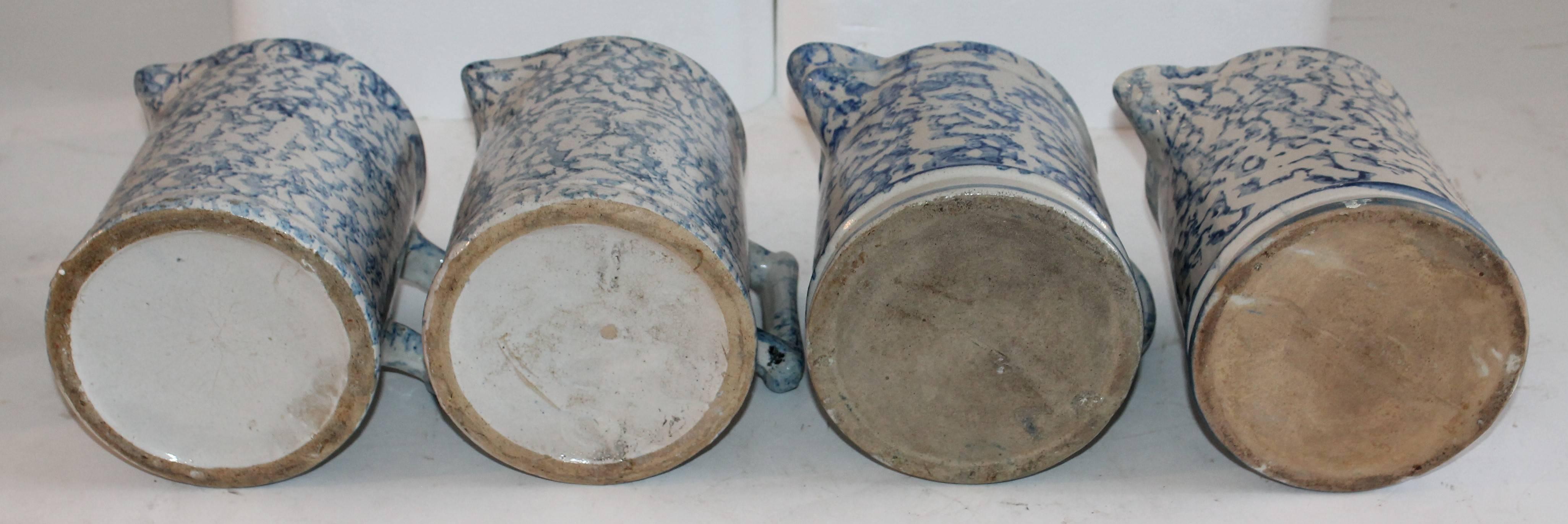 19th Century Sponge Ware Collection of Eight Pottery Pitchers 4