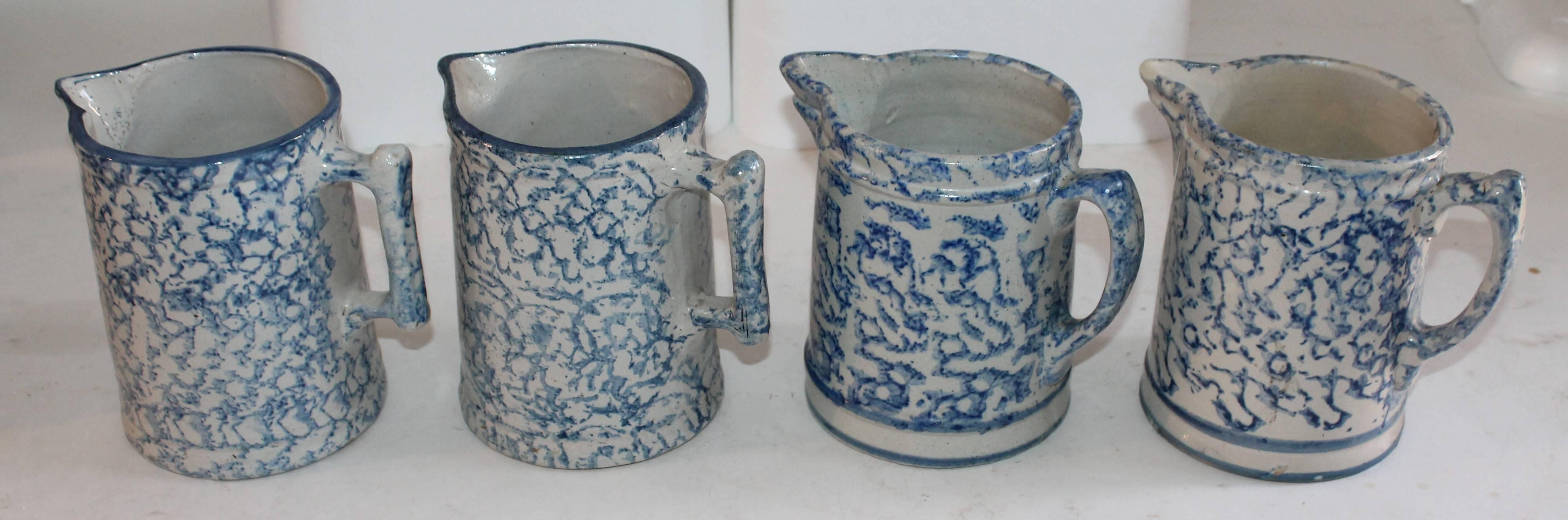 19th Century Sponge Ware Collection of Eight Pottery Pitchers 3