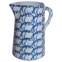 19th Century Sponge Ware Design Pattern Pitcher