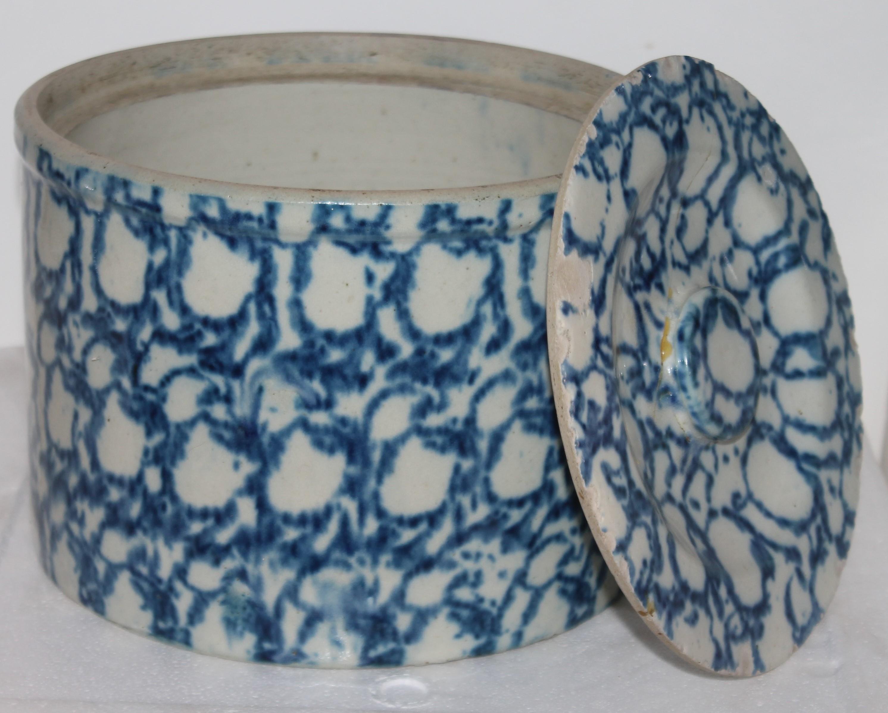 Hand-Crafted 19thc Sponge Ware Large Butter Crock