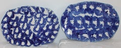 19thc Sponge Ware Large Serving Platters, Pair