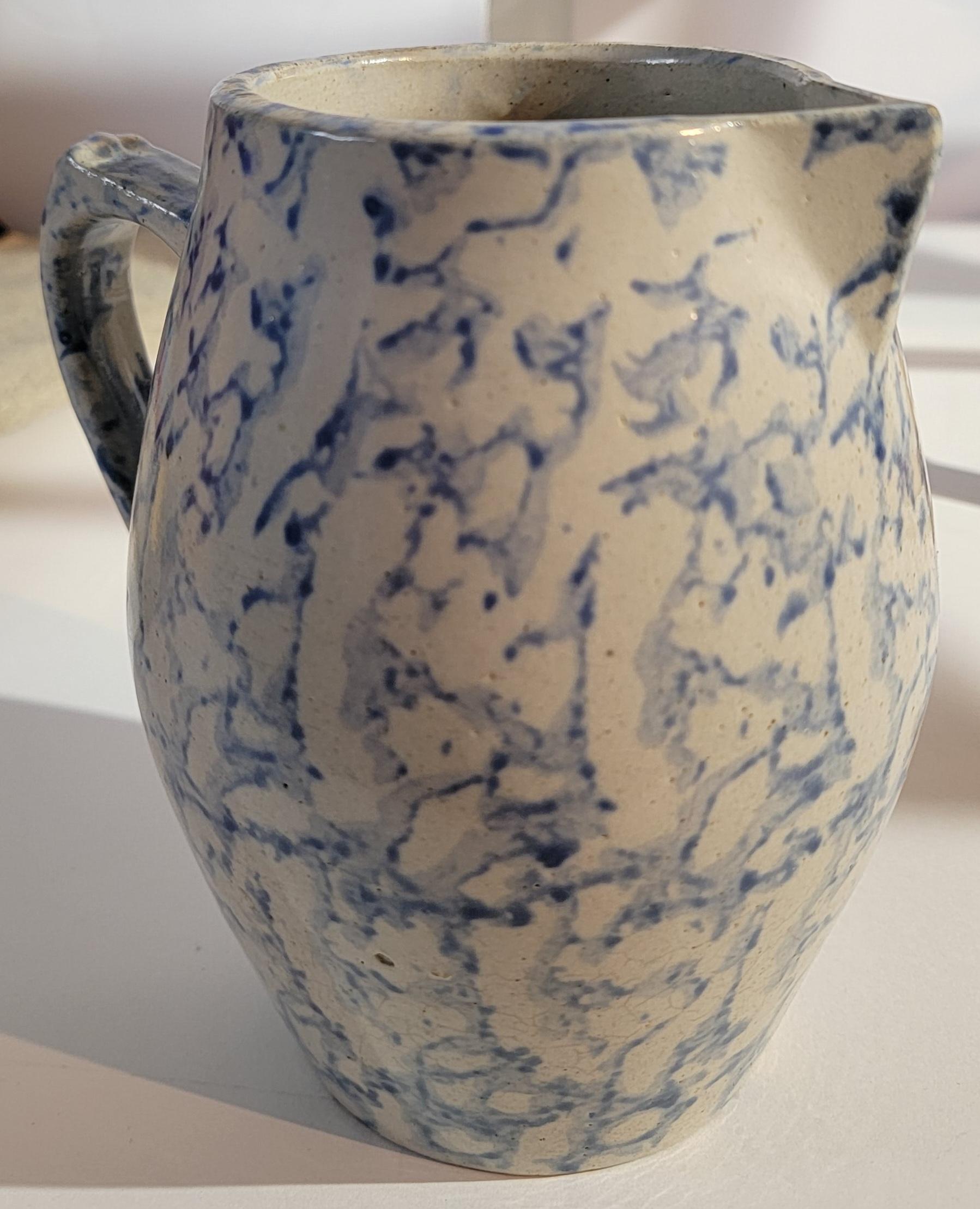 Late 19th Century Blue and White Spongeware Stoneware Hot Water