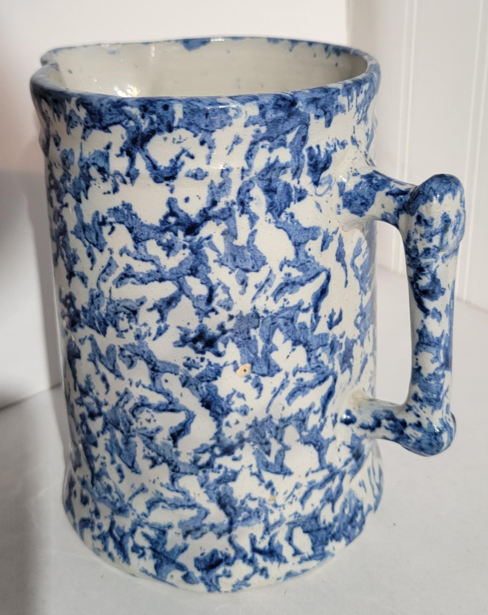 19Thc Blue & white sponge ware milk or water pitchers.Sold as a pair and in fine condition.
