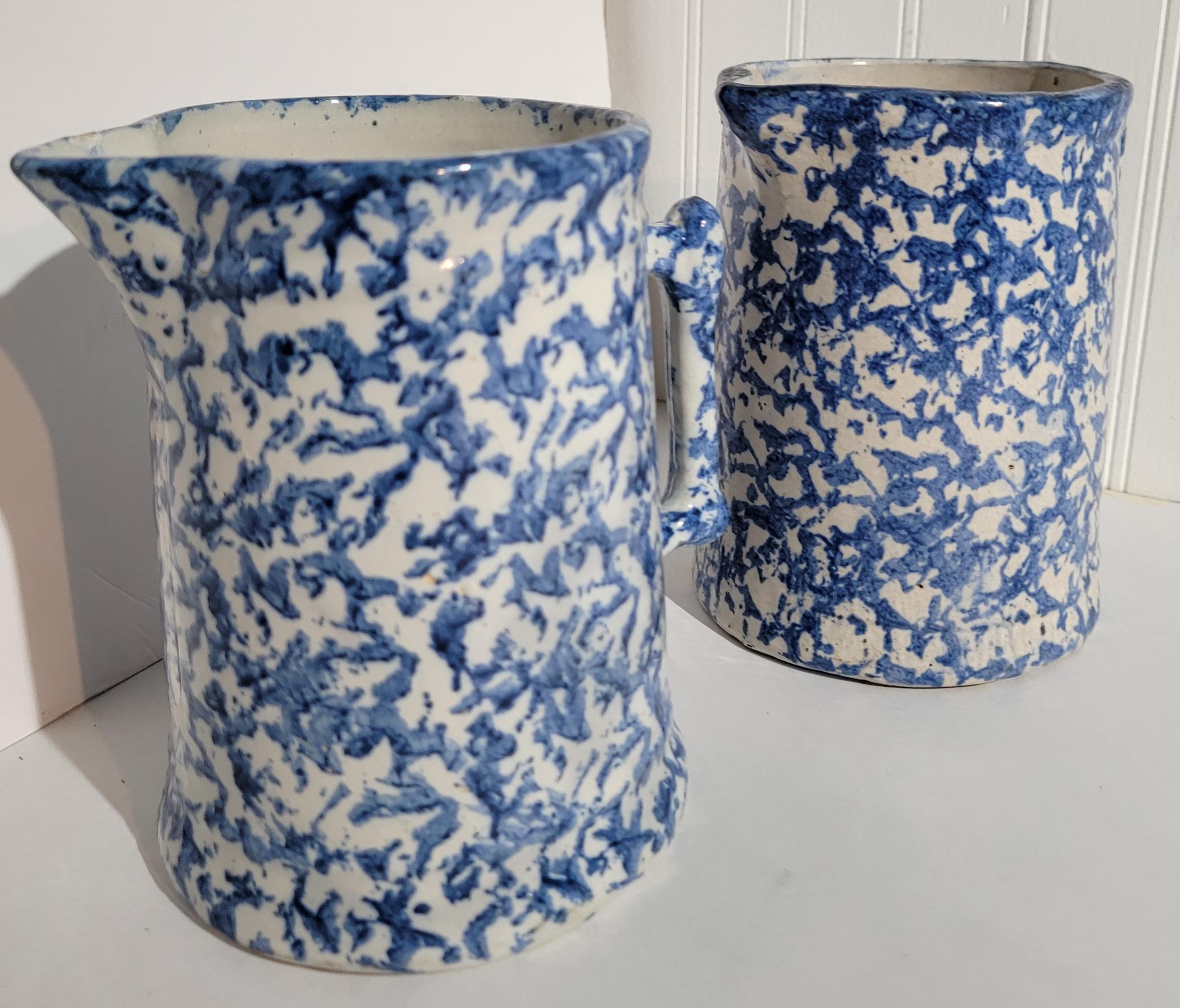 American 19Thc Sponge Ware Milk Pitchers -Pair