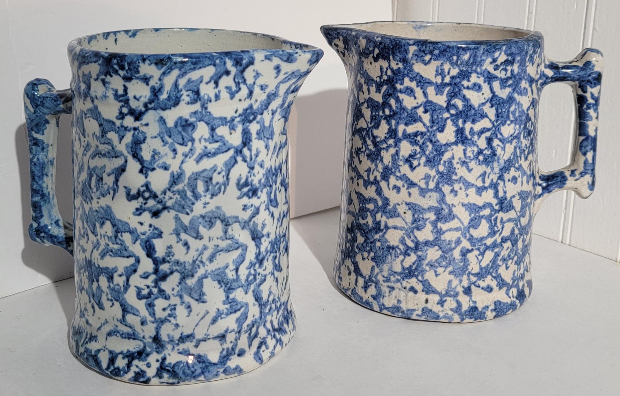 Hand-Crafted 19Thc Sponge Ware Milk Pitchers -Pair