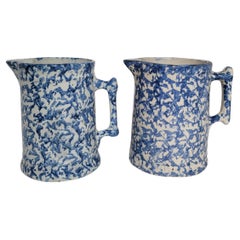 19Thc Sponge Ware Milk Pitchers -Pair