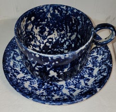19Thc Sponge Ware Mush Cup and Saucer Set