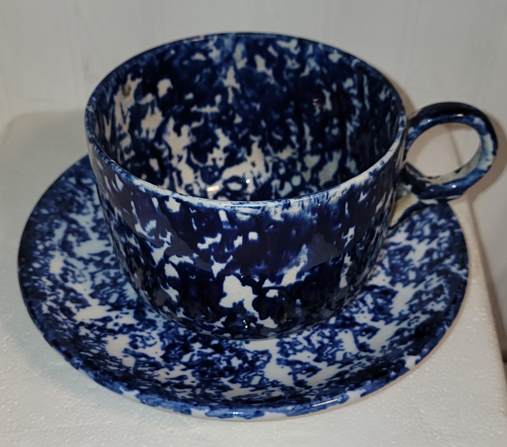 19Thc Schwamm Ware Mush Tasse und Untertasse Set (Volkskunst) im Angebot