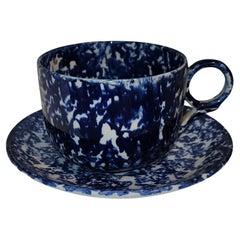 19Thc Sponge Ware Mush Cup and Saucer Set