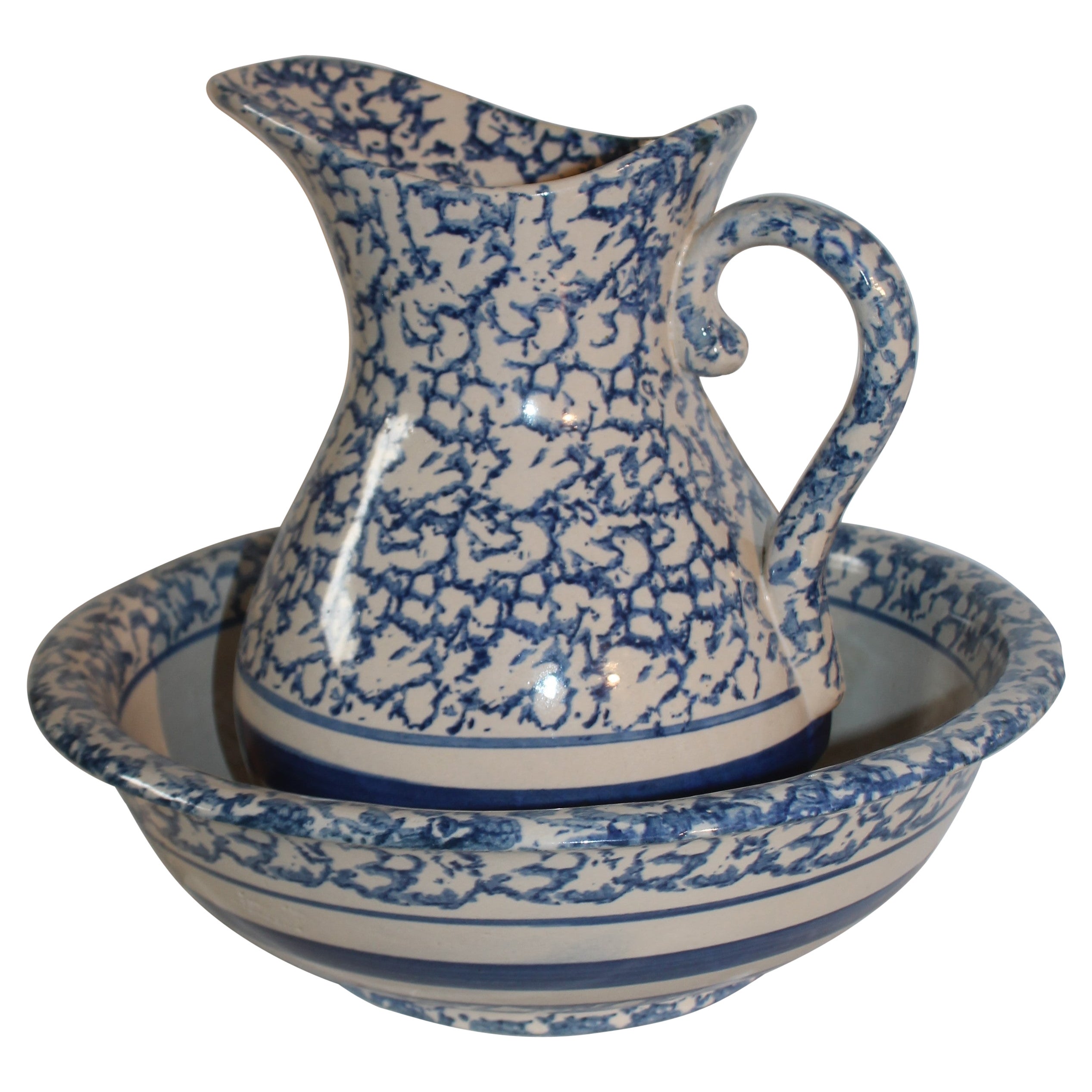 19Thc Sponge Ware Pitcher & Bowl