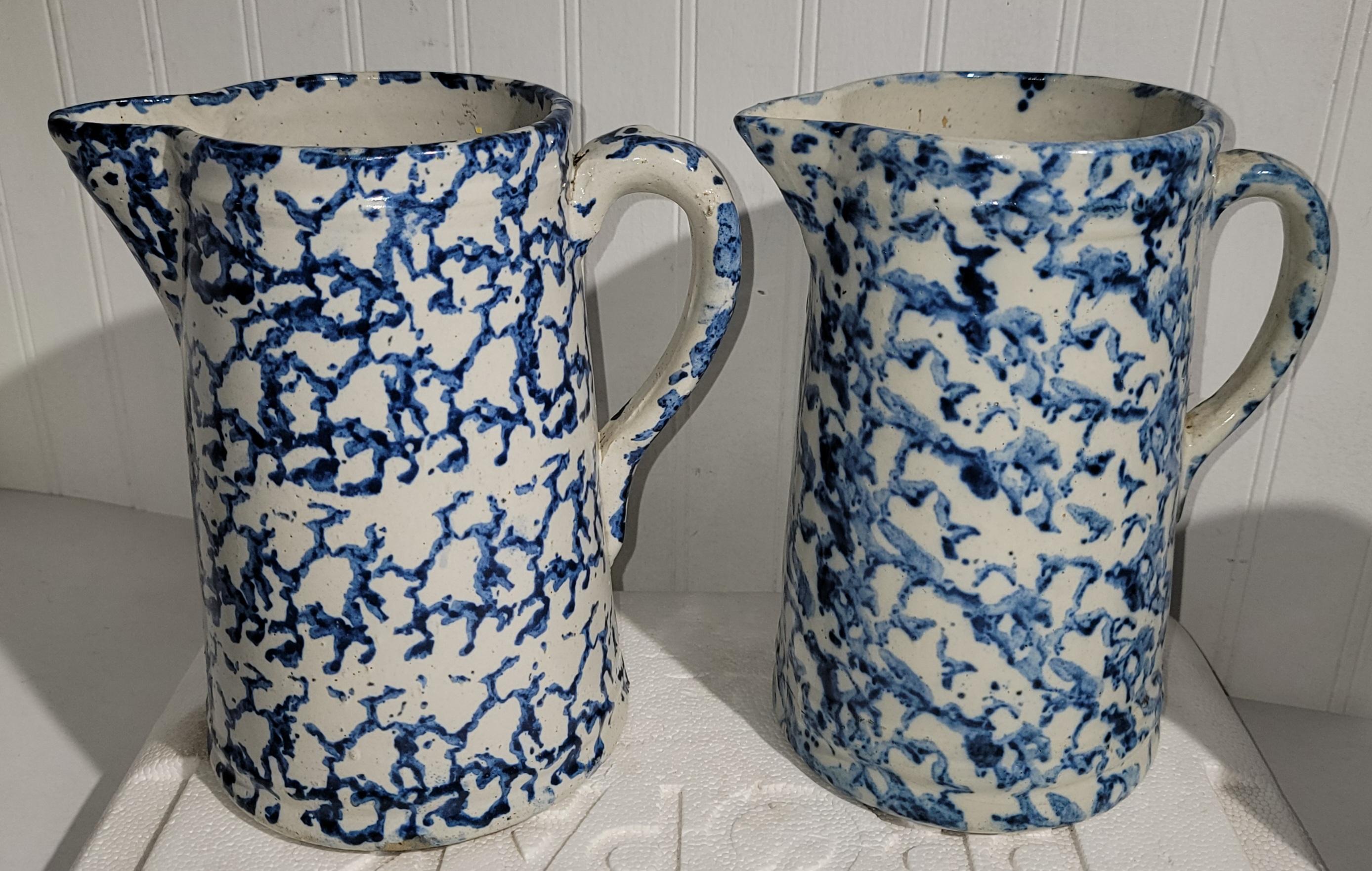 American 19Thc Sponge Ware Pitcher Collection of Four For Sale