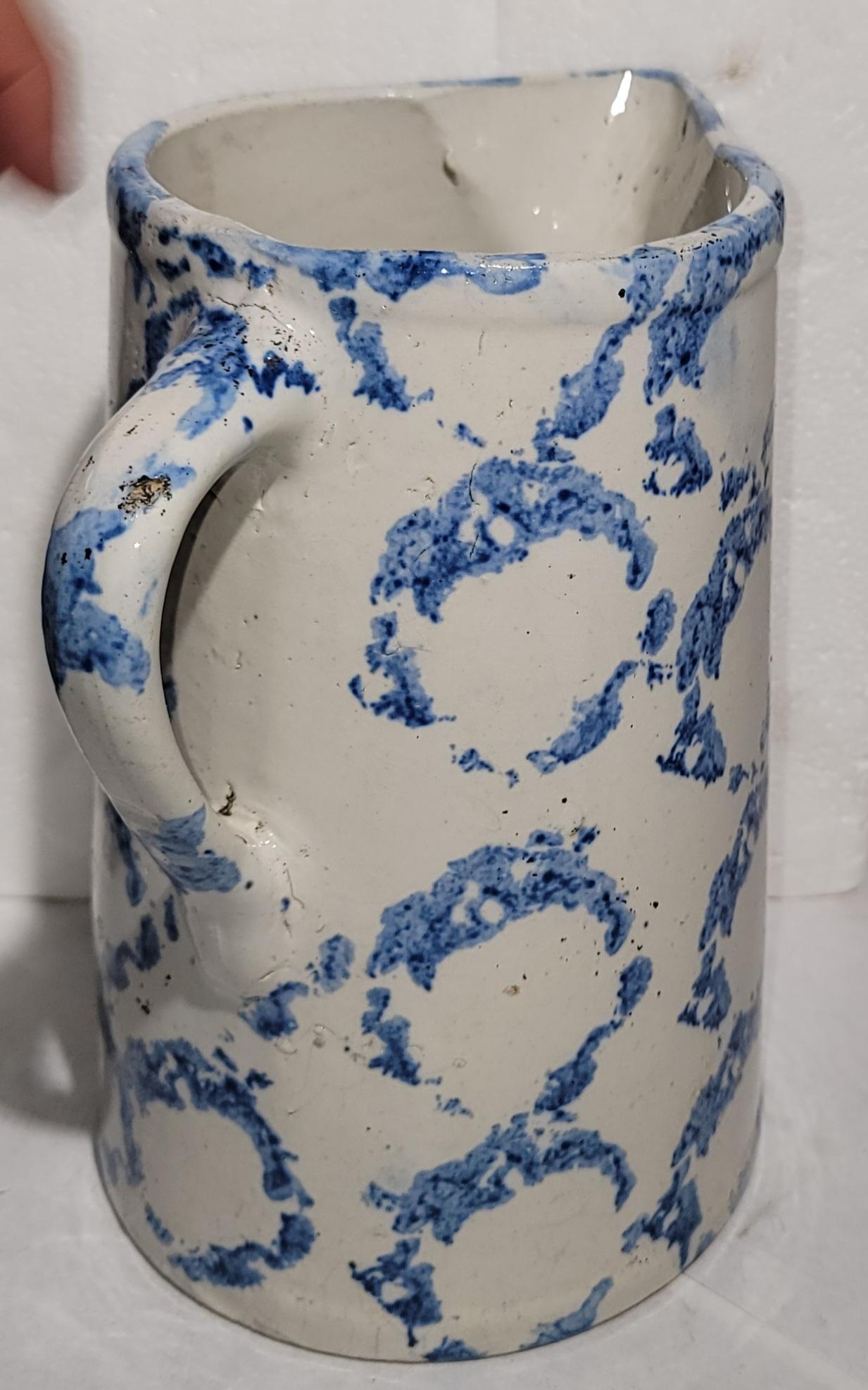 American 19Thc Sponge Ware  Smoke Ring Pattern Pitcher For Sale