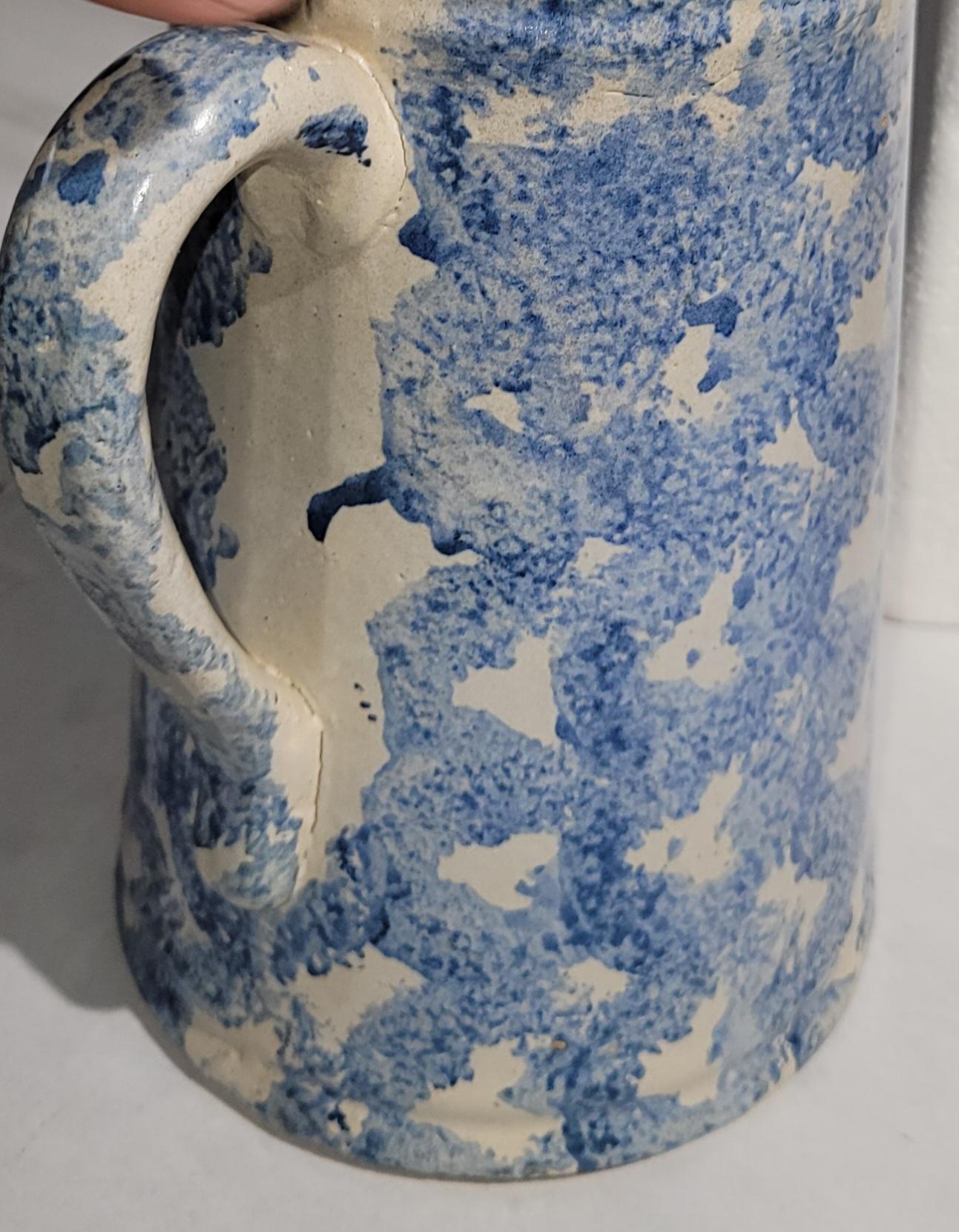 19th Century 19Thc Sponge Ware  Smoke Ring Pattern Pitcher For Sale