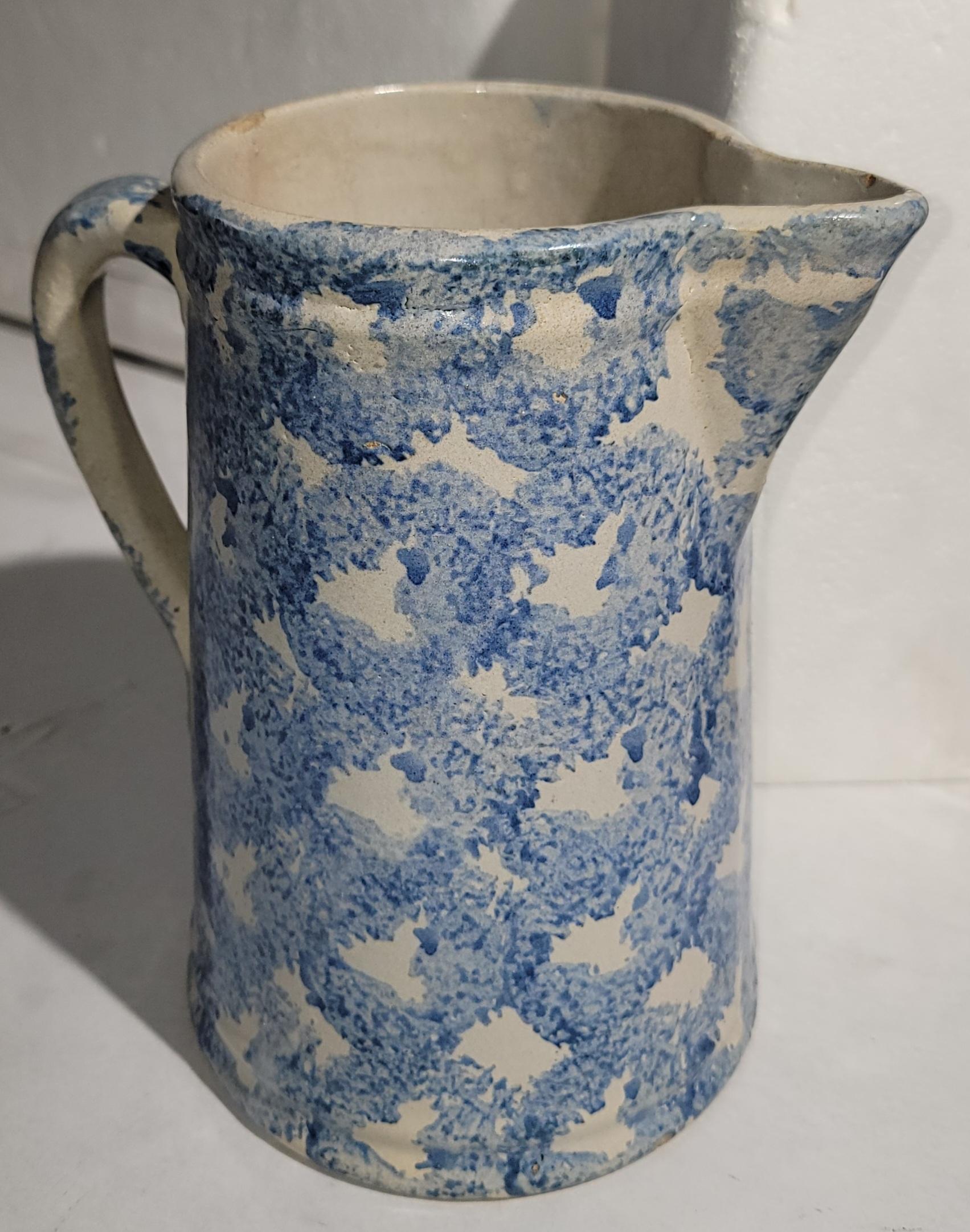 Pottery 19Thc Sponge Ware  Smoke Ring Pattern Pitcher For Sale