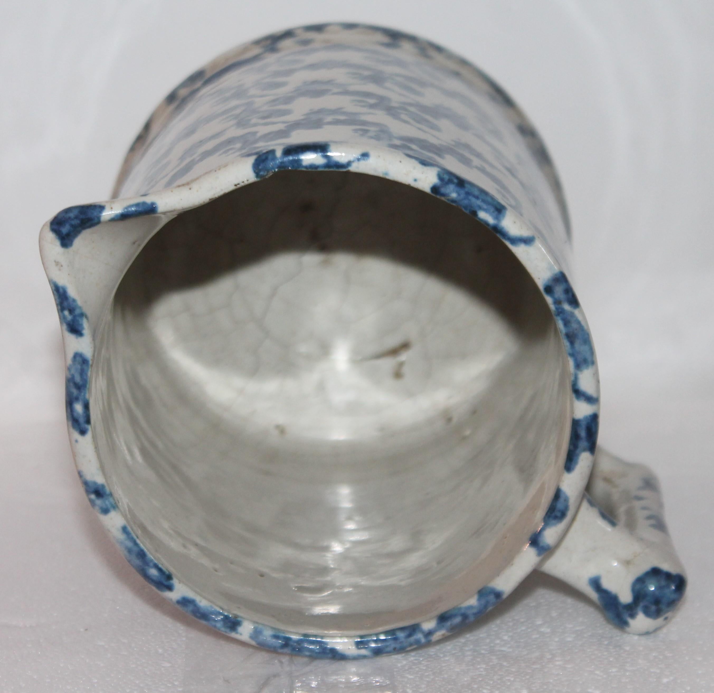 Country 19th Century Sponge Ware Pitcher in Pattern Design For Sale