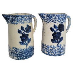 19Thc Sponge Ware Pitchers W/ Floral Motif 