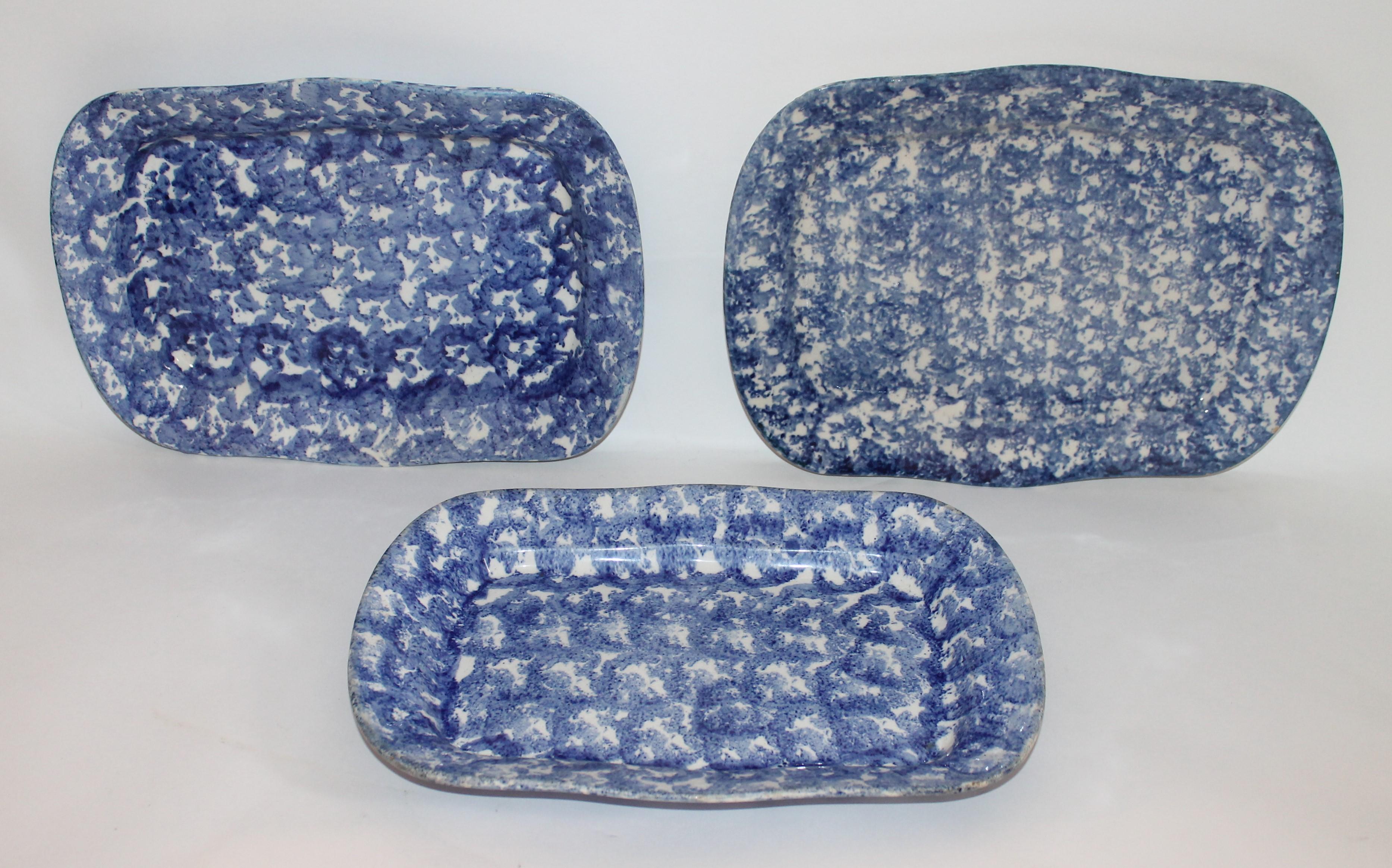 American 19th Century Sponge Ware Platters, Collection of Four For Sale