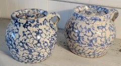19thc Sponge Ware Pottery Bean Pots -Pair