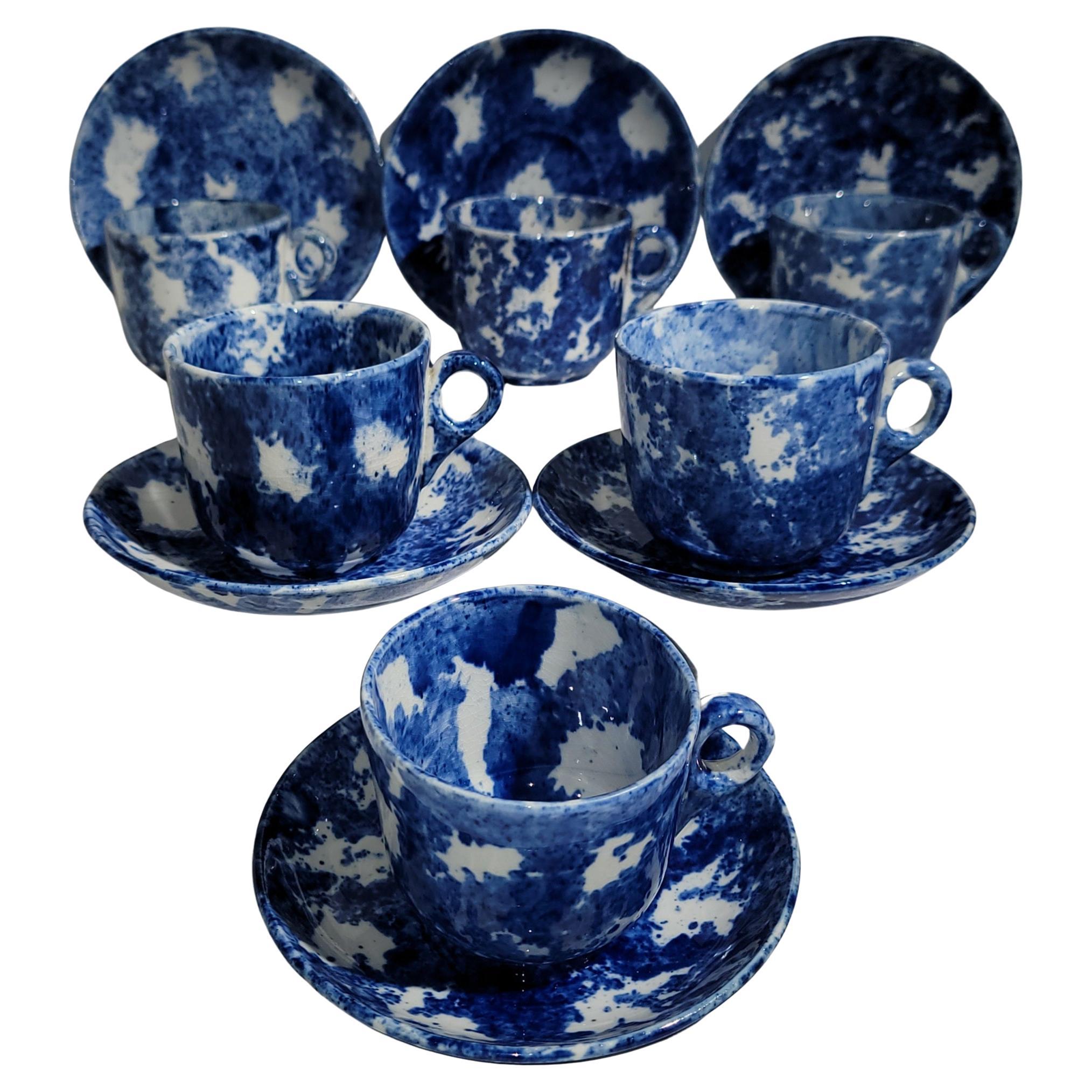 Adirondack 19Thc Sponge Ware Pottery C & S -Set of Six For Sale