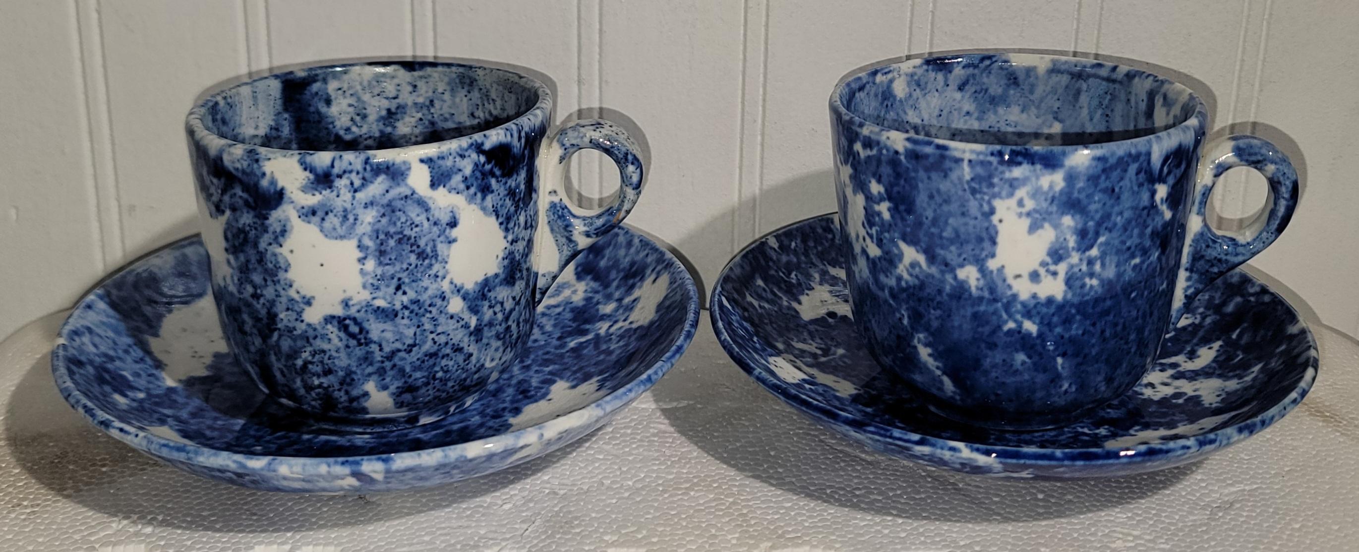Hand-Crafted 19Thc Sponge Ware Pottery C & S -Set of Six For Sale