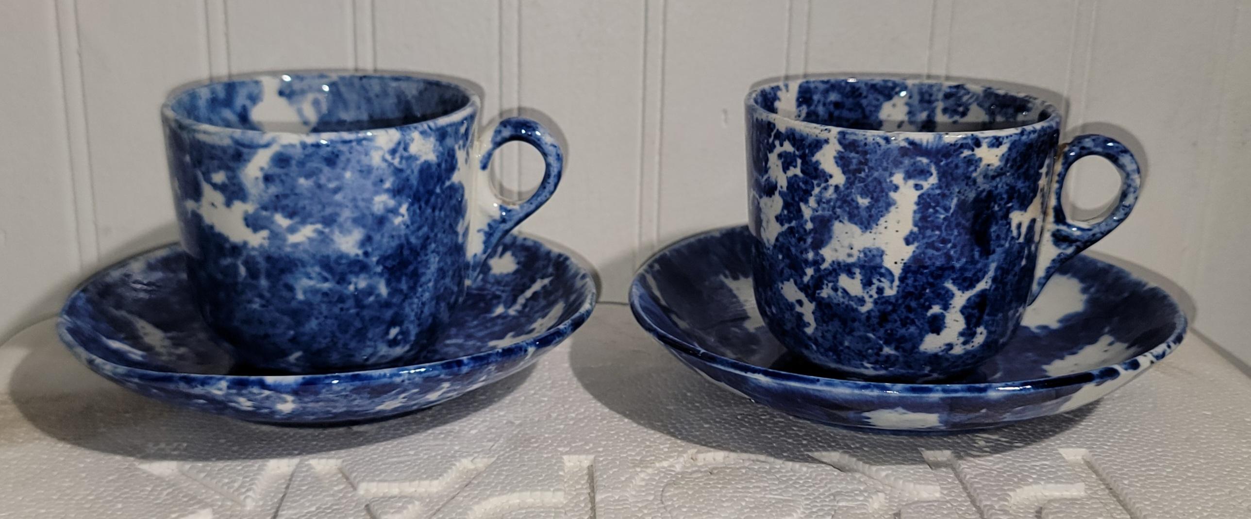 19Thc Sponge Ware Pottery C & S -Set of Six In Good Condition For Sale In Los Angeles, CA