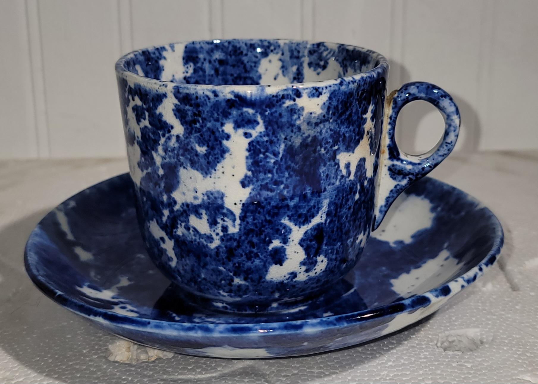 Mid-19th Century 19Thc Sponge Ware Pottery C & S -Set of Six For Sale