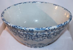 19th Century Sponge Ware Pottery Mixing Bowl