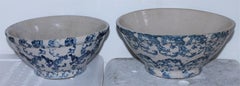 19Thc Sponge Ware Pottery Mixing Bowls, Pair