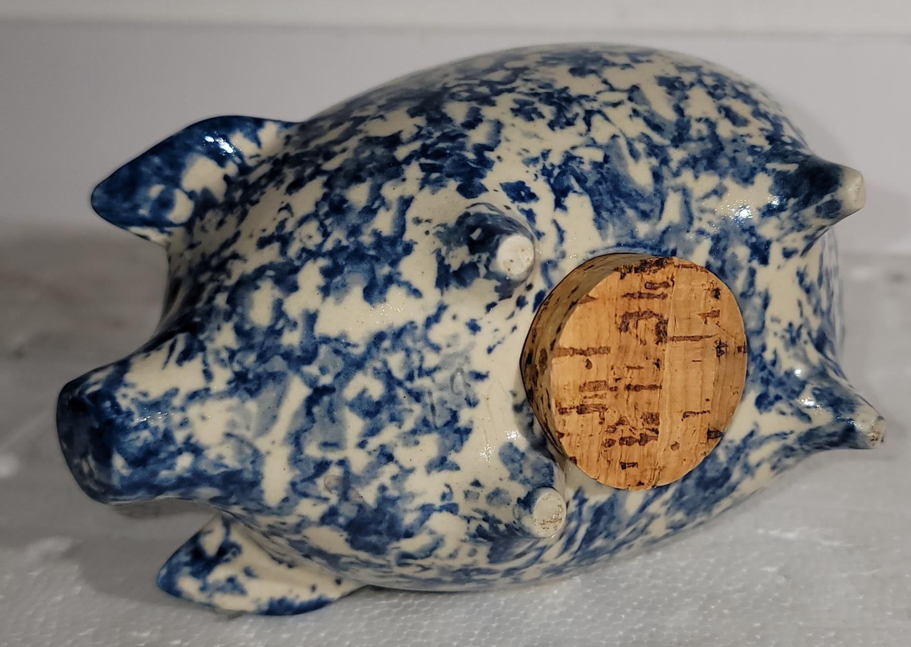 Hand-Crafted 19thc Sponge Ware Pottery Piggy Bank