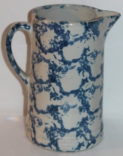 19thc Sponge Ware Pottery Pitcher