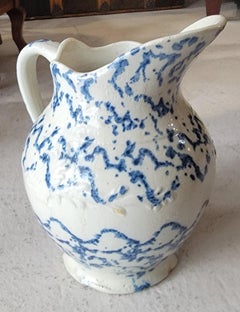 19Thc Sponge Ware Pottery Pitcher