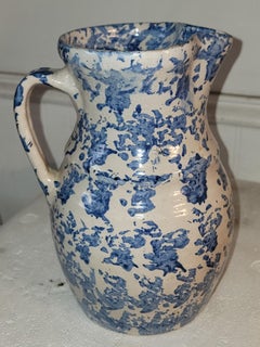 19thc Sponge Ware Pottery Pitcher