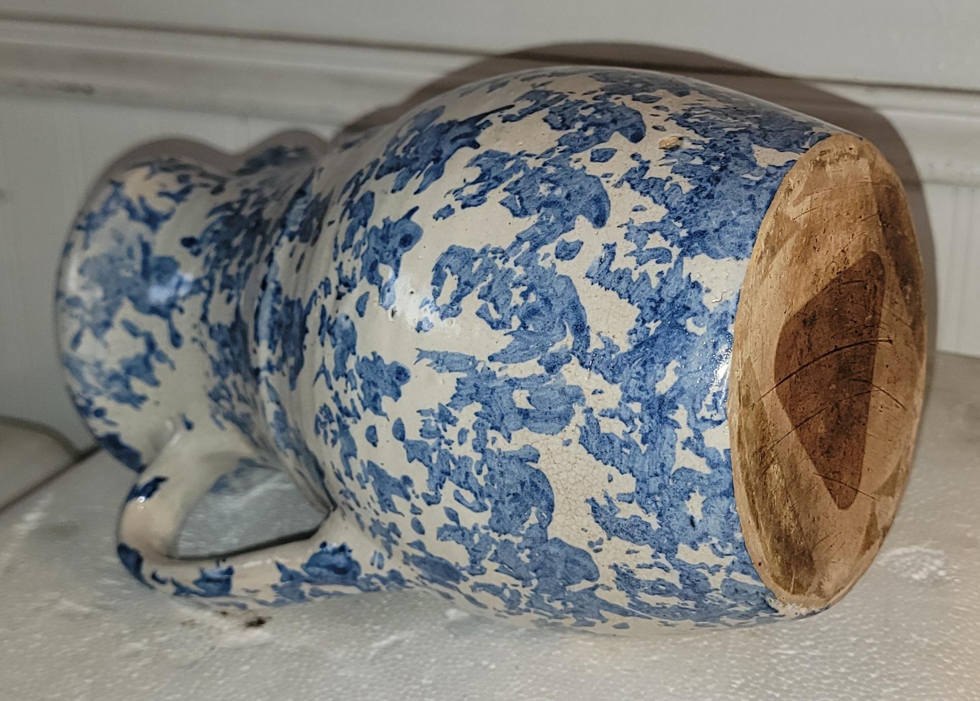 Folk Art 19thc Sponge Ware Pottery Pitcher For Sale