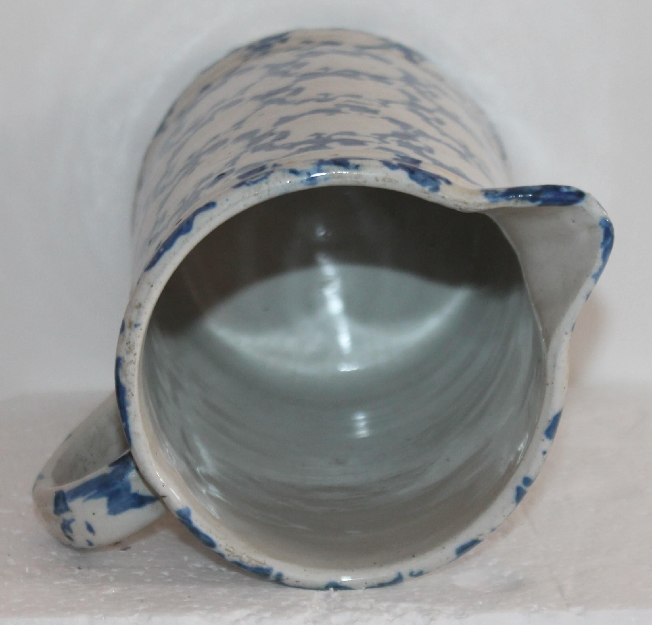 American 19th Century Sponge Ware Pottery Pitcher