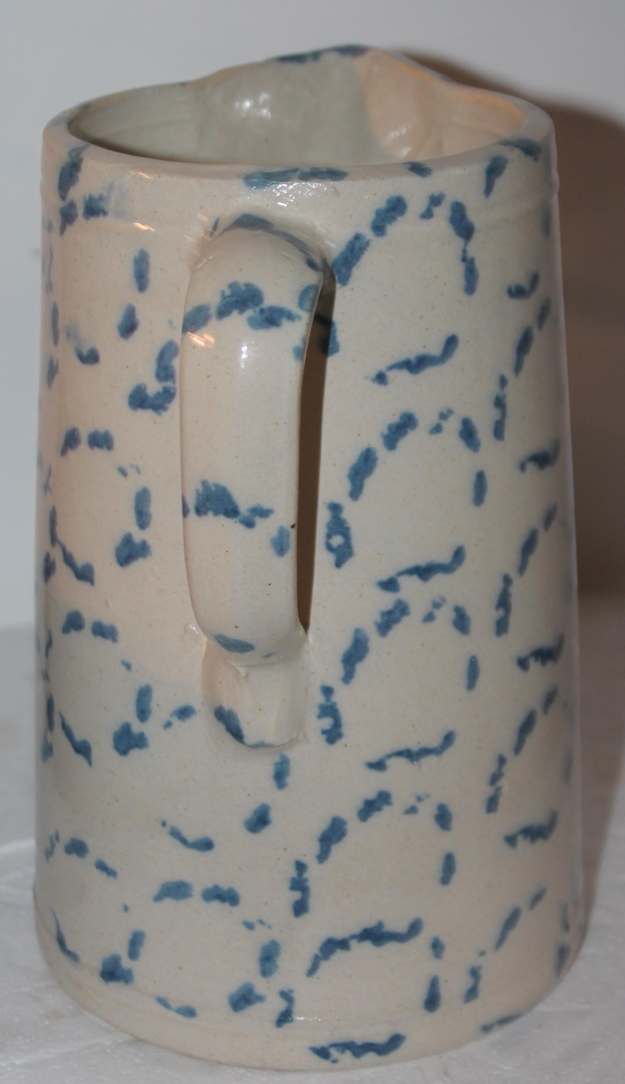 Hand-Carved 19Thc Sponge Ware Pottery Pitcher