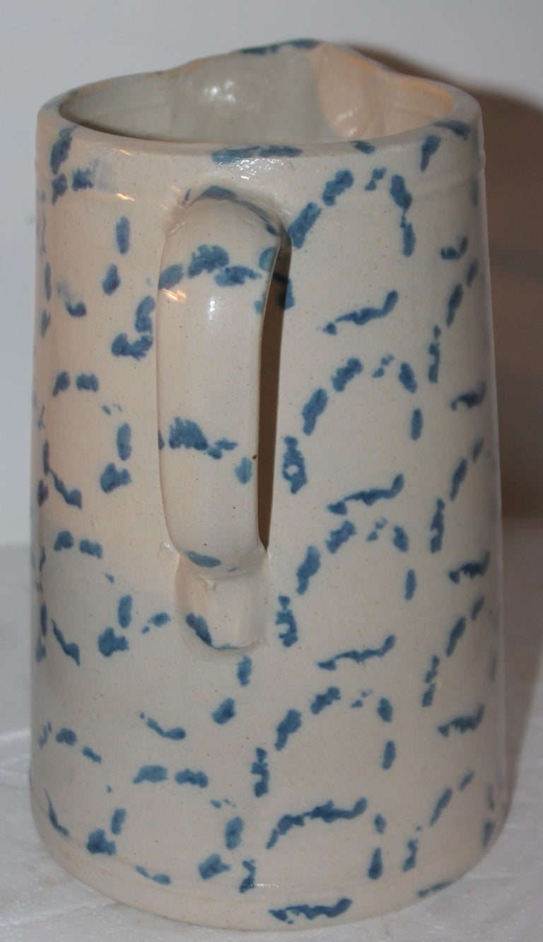 Hand-Carved 19Thc Sponge Ware Pottery Pitcher For Sale
