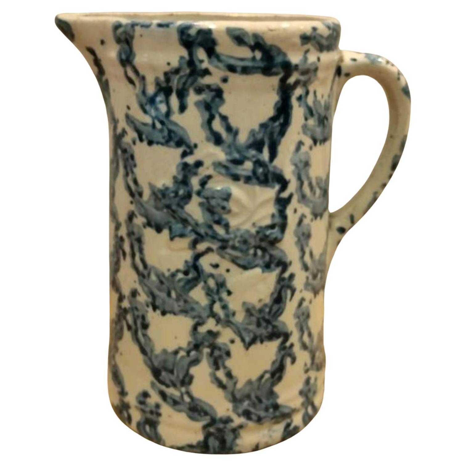 19Thc Sponge Ware Pottery Pitcher For Sale