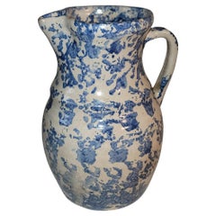 19thc Sponge Ware Pottery Pitcher