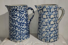 19Thc Sponge Ware Pottery Pitchers -Collection of Four