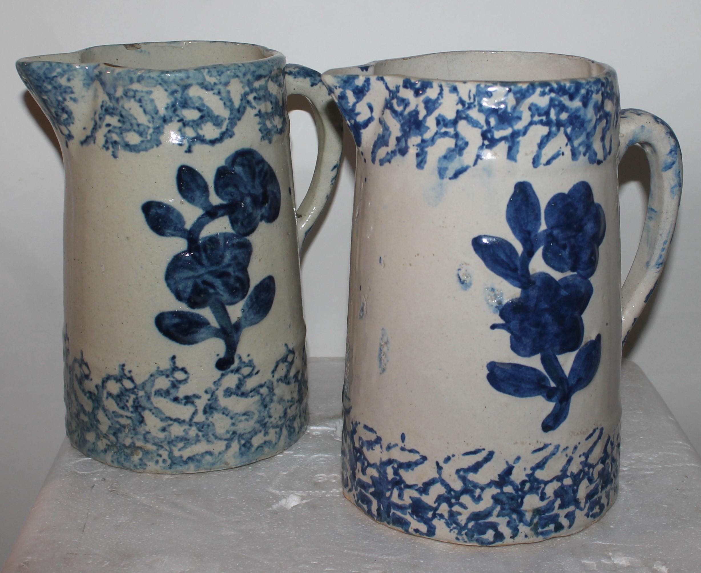 American 19th Century Sponge Ware Pottery Pitchers Collection of Four For Sale