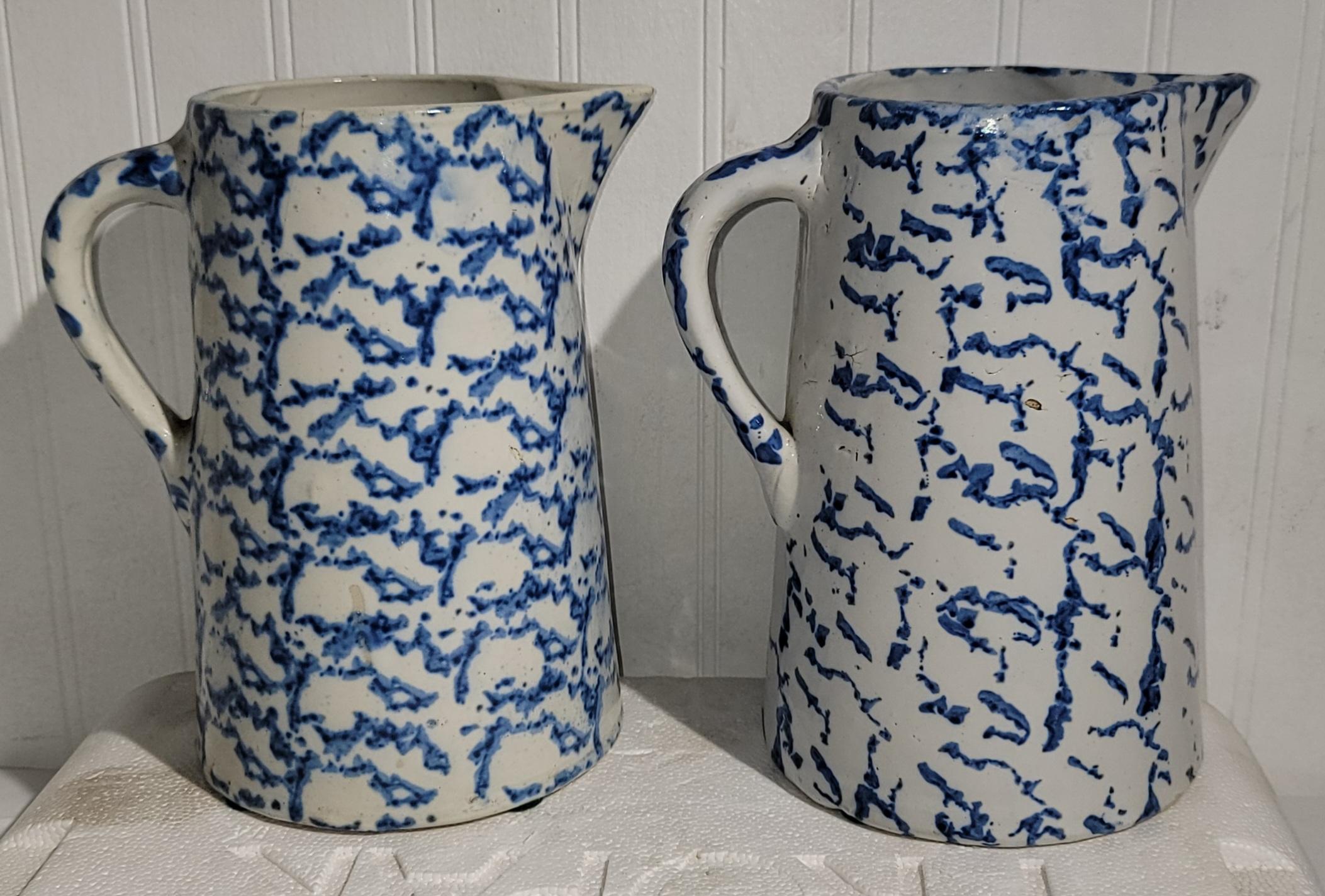 Hand-Crafted 19Thc Sponge Ware Pottery Pitchers -Collection of Four For Sale