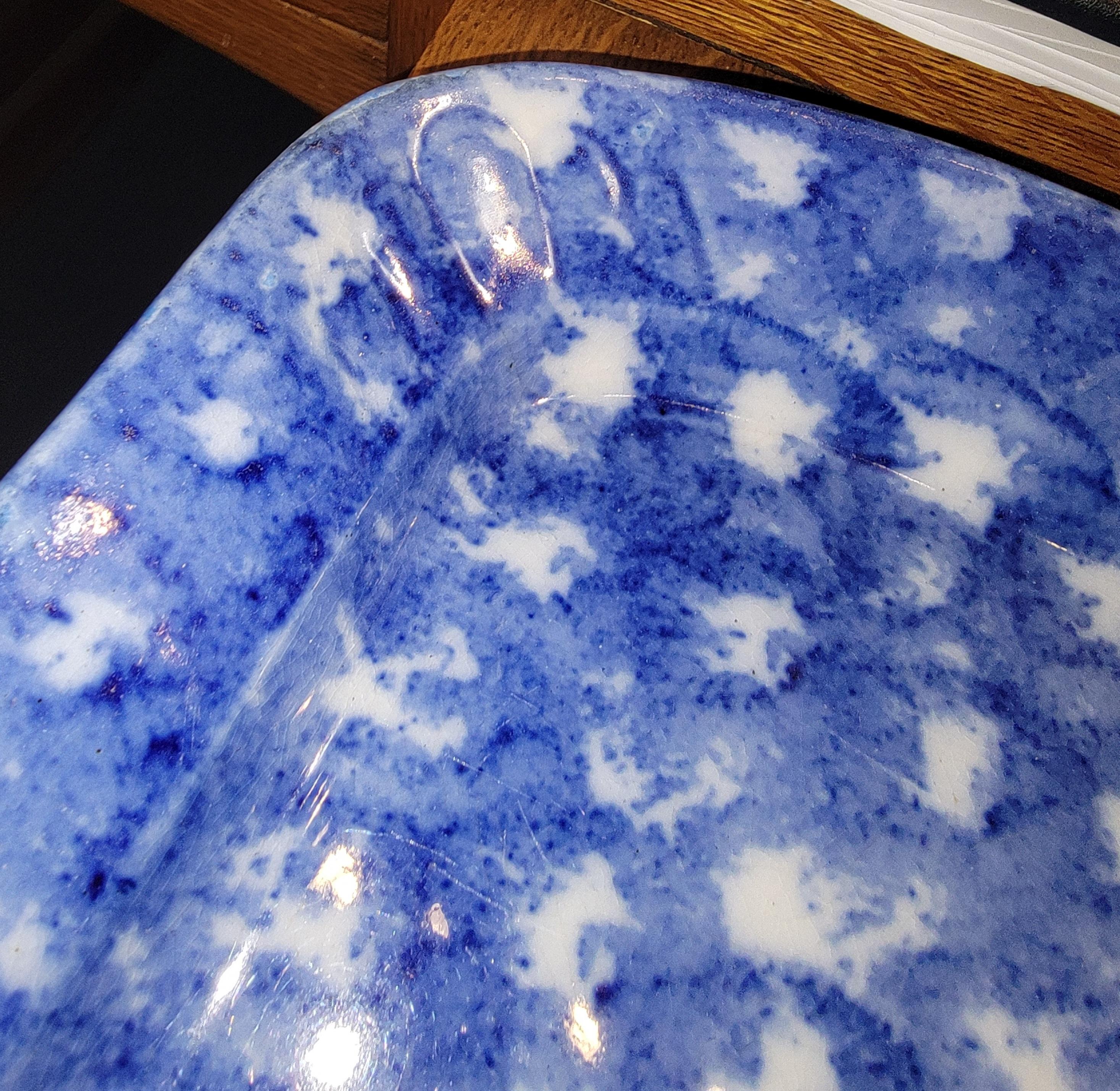 Late 19th Century 19Thc Sponge Ware Pottery Serving Platter For Sale