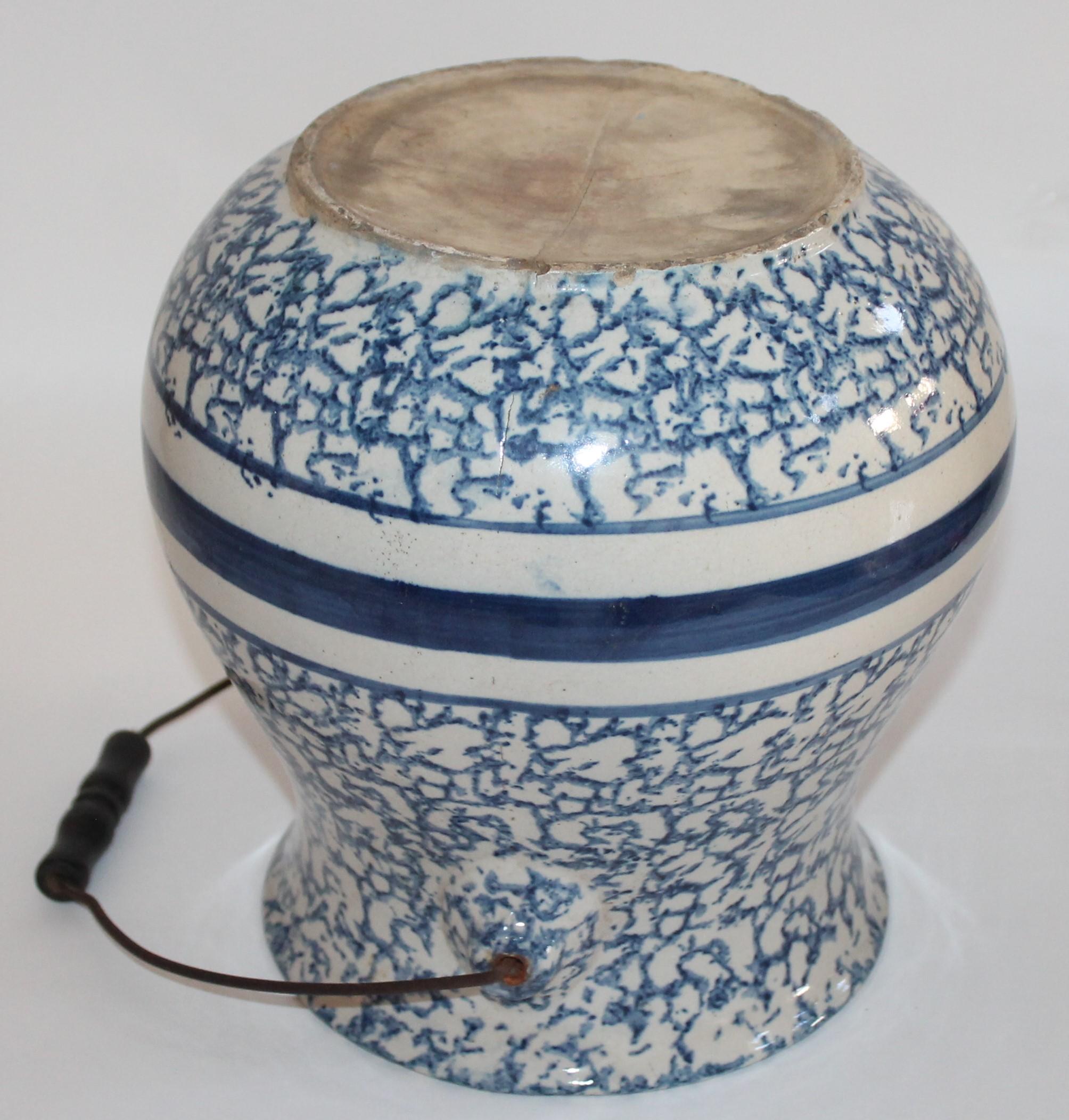 Pottery 19th Century Sponge Ware Slop Bucket with Original Wire Handle For Sale